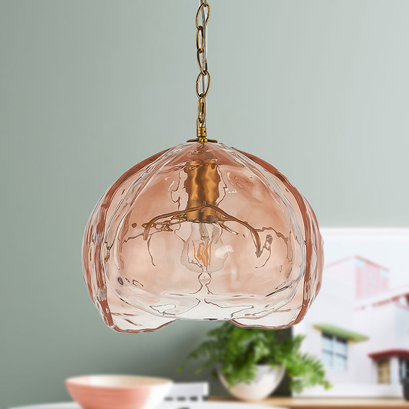 Contemporary Dome Hanging Lamp Pink Clear Glass 1 Bulb Pendant Ceiling Light for Dining Room Clearhalo 'Ceiling Lights' 'Glass shade' 'Glass' 'Modern Pendants' 'Modern' 'Pendant Lights' 'Pendants' Lighting' 290924