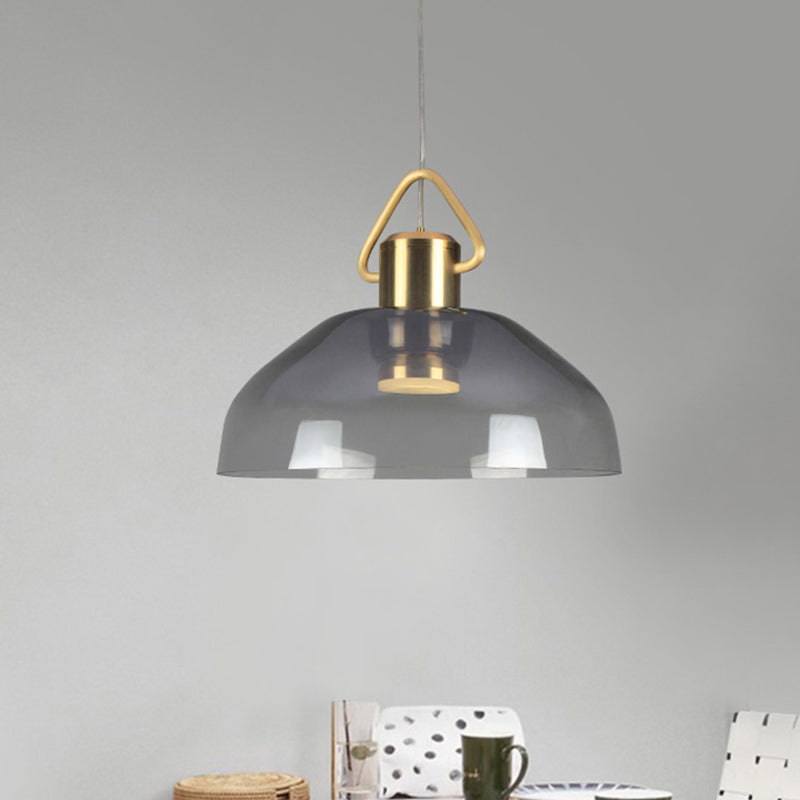 Contemporary Dome Suspension Lamp Smoky Glass 1 Bulb Pendant Ceiling Light in Warm/White Light Smoke Gray Clearhalo 'Ceiling Lights' 'Glass shade' 'Glass' 'Modern Pendants' 'Modern' 'Pendant Lights' 'Pendants' Lighting' 290935