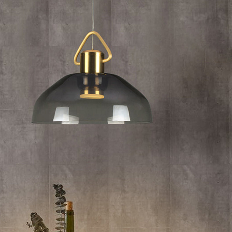 Contemporary Dome Suspension Lamp Smoky Glass 1 Bulb Pendant Ceiling Light in Warm/White Light Clearhalo 'Ceiling Lights' 'Glass shade' 'Glass' 'Modern Pendants' 'Modern' 'Pendant Lights' 'Pendants' Lighting' 290937