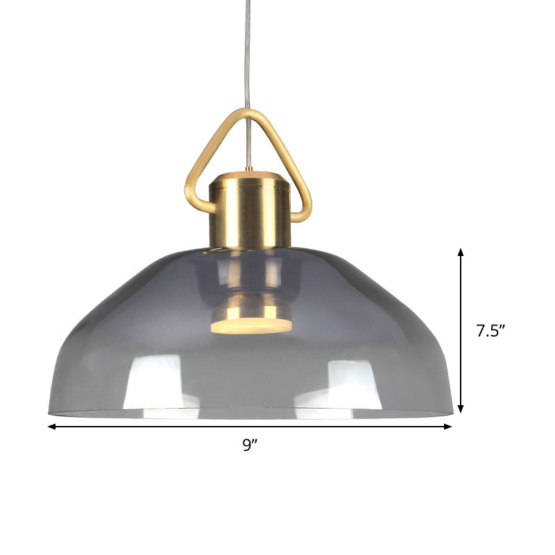 Contemporary Dome Suspension Lamp Smoky Glass 1 Bulb Pendant Ceiling Light in Warm/White Light Clearhalo 'Ceiling Lights' 'Glass shade' 'Glass' 'Modern Pendants' 'Modern' 'Pendant Lights' 'Pendants' Lighting' 290940