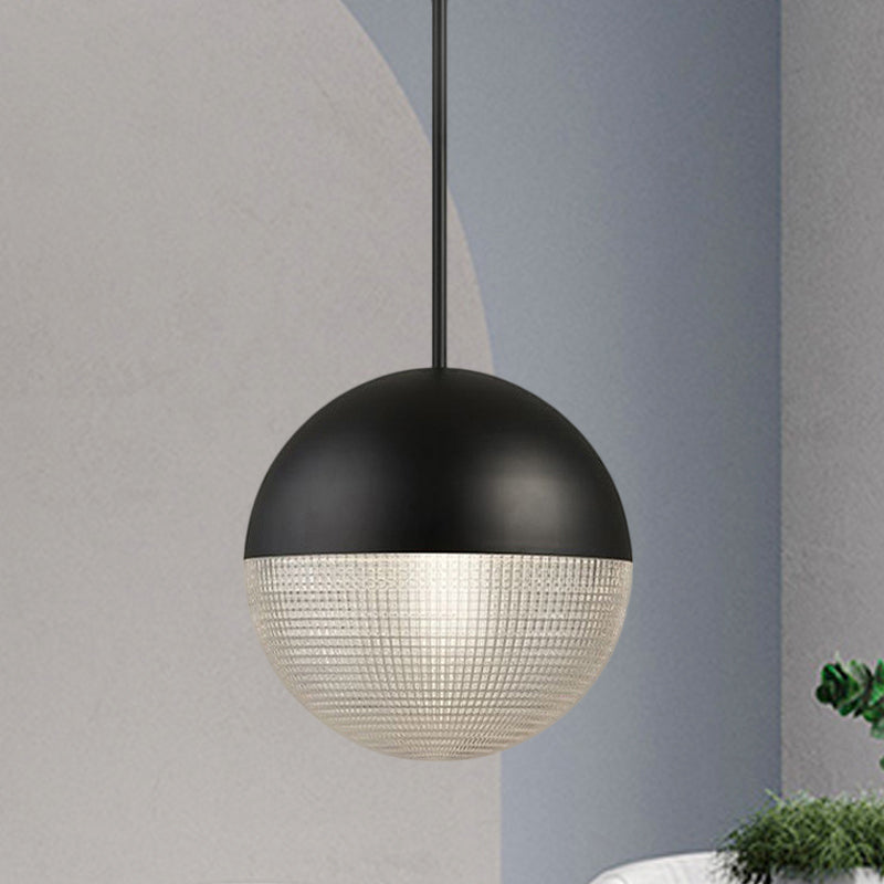 Clear Prismatic Glass Ball Hanging Lamp Contemporary 1 Bulb Pendant Ceiling Light in Black/Gold for Bedroom Black Clearhalo 'Ceiling Lights' 'Glass shade' 'Glass' 'Modern Pendants' 'Modern' 'Pendant Lights' 'Pendants' Lighting' 290948