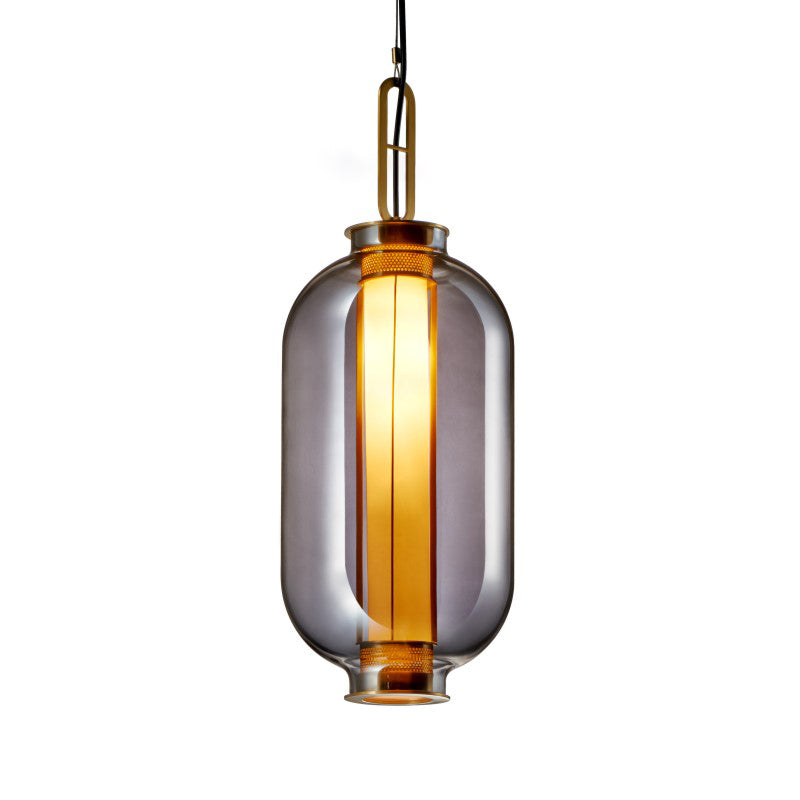 Cylindrical Suspension Light Modernist Smoke Glass 1 Bulb Hanging Lamp Kit for Living Room Clearhalo 'Ceiling Lights' 'Glass shade' 'Glass' 'Modern Pendants' 'Modern' 'Pendant Lights' 'Pendants' Lighting' 290958