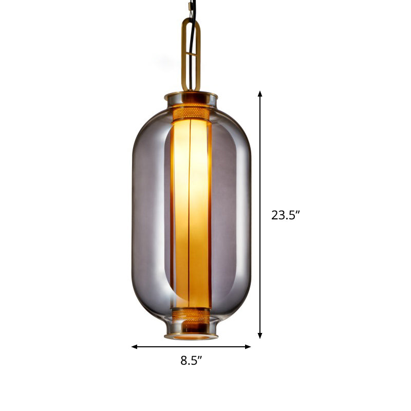 Cylindrical Suspension Light Modernist Smoke Glass 1 Bulb Hanging Lamp Kit for Living Room Clearhalo 'Ceiling Lights' 'Glass shade' 'Glass' 'Modern Pendants' 'Modern' 'Pendant Lights' 'Pendants' Lighting' 290959