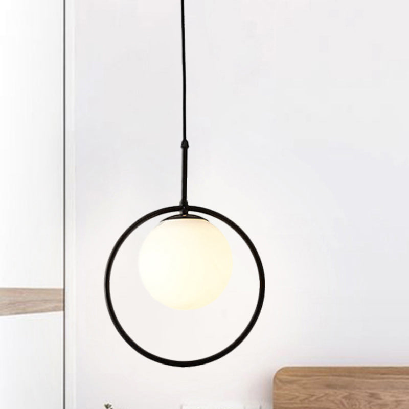 Modernism Sphere Pendant Lighting White Glass 1 Head Bedroom Hanging Ceiling Light White Clearhalo 'Ceiling Lights' 'Glass shade' 'Glass' 'Modern Pendants' 'Modern' 'Pendant Lights' 'Pendants' Lighting' 290987