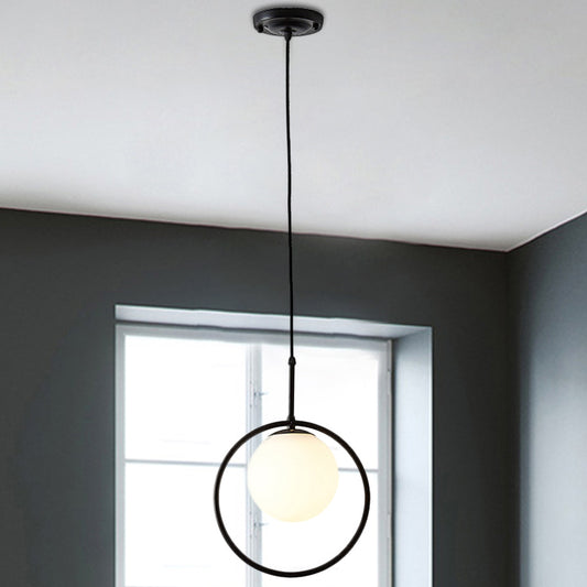 Modernism Sphere Pendant Lighting White Glass 1 Head Bedroom Hanging Ceiling Light Clearhalo 'Ceiling Lights' 'Glass shade' 'Glass' 'Modern Pendants' 'Modern' 'Pendant Lights' 'Pendants' Lighting' 290988