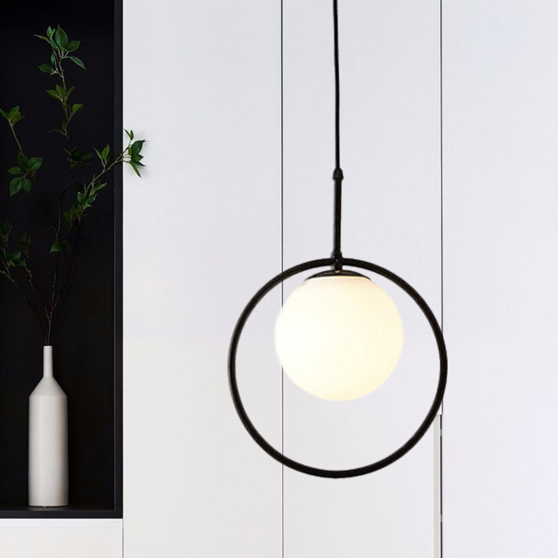 Modernism Sphere Pendant Lighting White Glass 1 Head Bedroom Hanging Ceiling Light Clearhalo 'Ceiling Lights' 'Glass shade' 'Glass' 'Modern Pendants' 'Modern' 'Pendant Lights' 'Pendants' Lighting' 290989