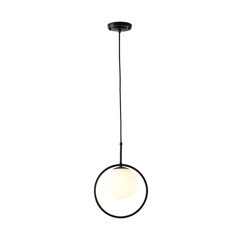 Modernism Sphere Pendant Lighting White Glass 1 Head Bedroom Hanging Ceiling Light Clearhalo 'Ceiling Lights' 'Glass shade' 'Glass' 'Modern Pendants' 'Modern' 'Pendant Lights' 'Pendants' Lighting' 290991