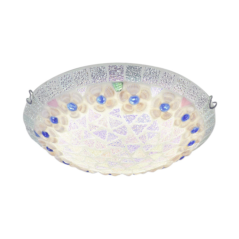 Bedroom Ceiling Lights Tiffany, Mosaic Bowl Flushmount Lighting with Flower and Blue Jewel Decoration Clearhalo 'Ceiling Lights' 'Close To Ceiling Lights' 'Close to ceiling' 'Flush mount' Lighting' 2910