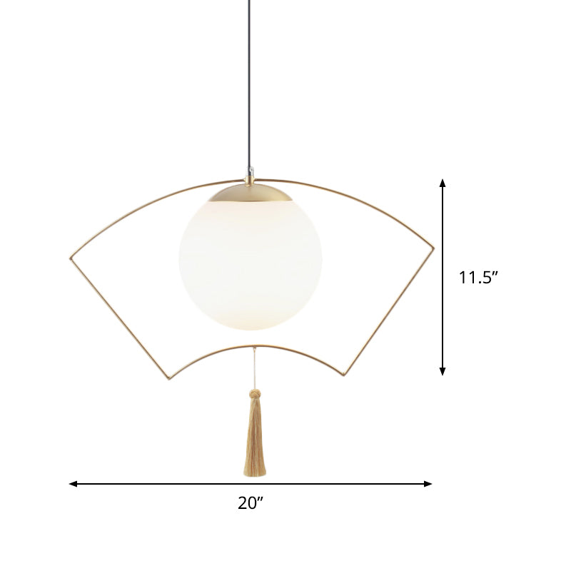 Modernism Globe Pendant Lighting Milk Glass 1 Head Bedroom Hanging Ceiling Light with Gold Fan Metal Frame Clearhalo 'Ceiling Lights' 'Close To Ceiling Lights' 'Glass shade' 'Glass' 'Modern Pendants' 'Modern' 'Pendant Lights' 'Pendants' Lighting' 291068