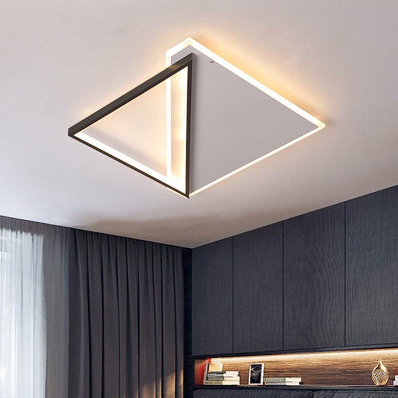 16.5"/20.5" W Simple LED Ceiling Flush Light Metallic Black and White Rhombus Indoor Lighting, Warm/White Light Black-White Warm Clearhalo 'Ceiling Lights' 'Close To Ceiling Lights' 'Close to ceiling' 'Flush mount' Lighting' 291069