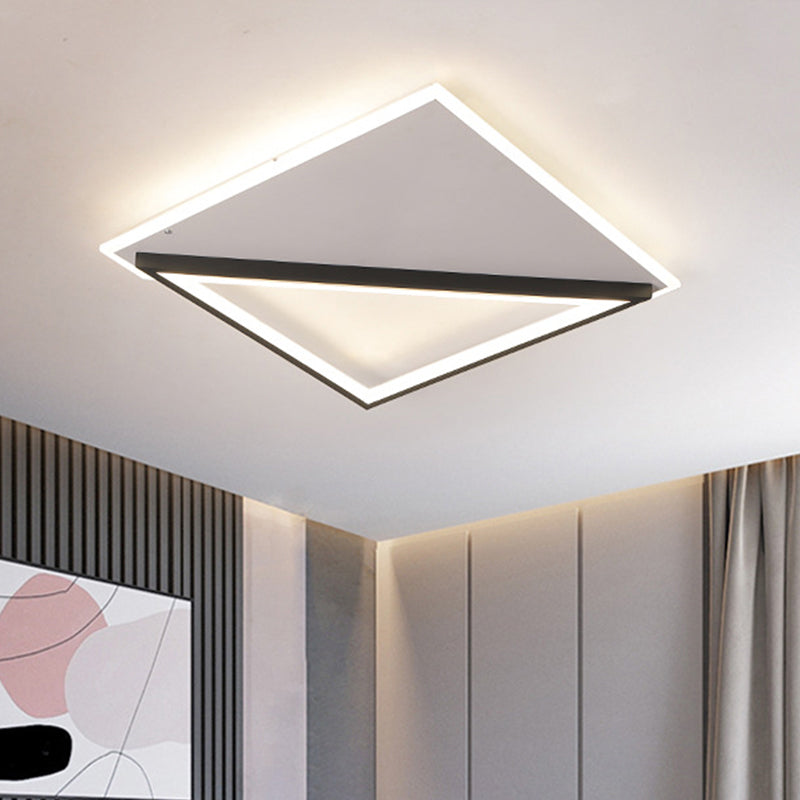 16.5"/20.5" W Simple LED Ceiling Flush Light Metallic Black and White Rhombus Indoor Lighting, Warm/White Light Clearhalo 'Ceiling Lights' 'Close To Ceiling Lights' 'Close to ceiling' 'Flush mount' Lighting' 291070