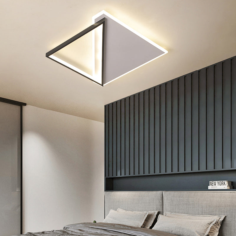 16.5"/20.5" W Simple LED Ceiling Flush Light Metallic Black and White Rhombus Indoor Lighting, Warm/White Light Clearhalo 'Ceiling Lights' 'Close To Ceiling Lights' 'Close to ceiling' 'Flush mount' Lighting' 291071