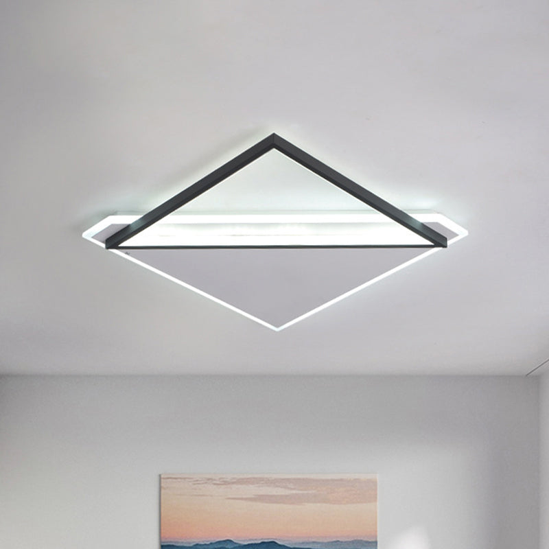 16.5"/20.5" W Simple LED Ceiling Flush Light Metallic Black and White Rhombus Indoor Lighting, Warm/White Light Black-White White Clearhalo 'Ceiling Lights' 'Close To Ceiling Lights' 'Close to ceiling' 'Flush mount' Lighting' 291072