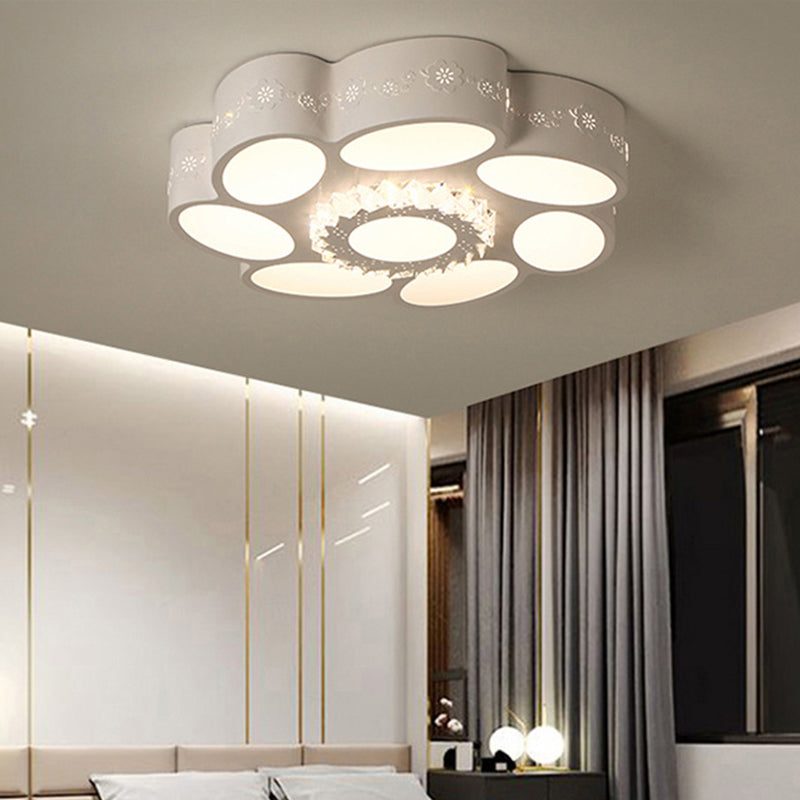 Modern Stylish Flower Flush Mount Lamp Metallic LED White Ceiling Light Fixture in Warm/White Light/Remote Control Stepless Dimming White Remote Control Stepless Dimming Clearhalo 'Ceiling Lights' 'Close To Ceiling Lights' 'Close to ceiling' 'Flush mount' Lighting' 291121