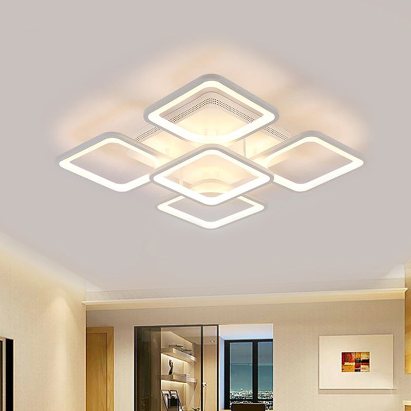 23.5"/27" W LED Bedroom Ceiling Mounted Light White Semi Flush Light Fixture with Square Acrylic Shade in Warm/White Light White 23.5" Clearhalo 'Ceiling Lights' 'Close To Ceiling Lights' 'Close to ceiling' 'Semi-flushmount' Lighting' 291160