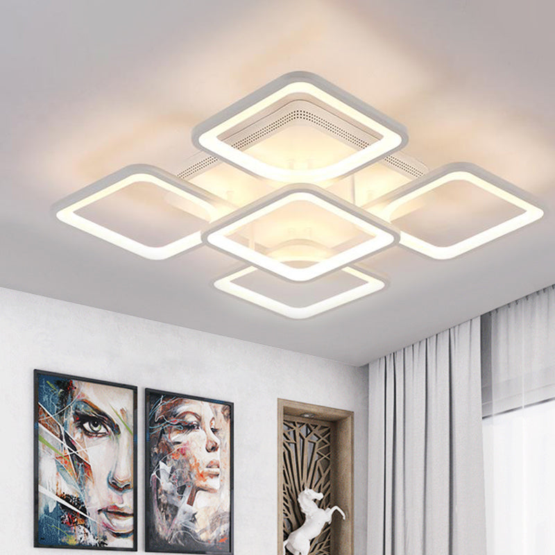 23.5"/27" W LED Bedroom Ceiling Mounted Light White Semi Flush Light Fixture with Square Acrylic Shade in Warm/White Light Clearhalo 'Ceiling Lights' 'Close To Ceiling Lights' 'Close to ceiling' 'Semi-flushmount' Lighting' 291161