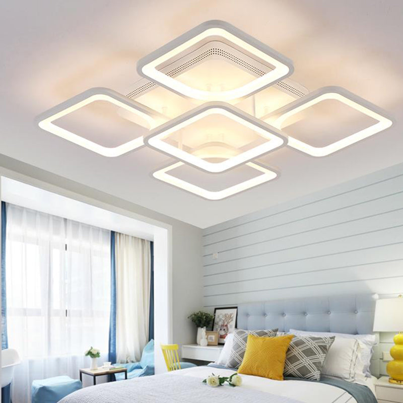 23.5"/27" W LED Bedroom Ceiling Mounted Light White Semi Flush Light Fixture with Square Acrylic Shade in Warm/White Light Clearhalo 'Ceiling Lights' 'Close To Ceiling Lights' 'Close to ceiling' 'Semi-flushmount' Lighting' 291162