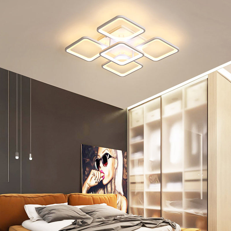 23.5"/27" W LED Bedroom Ceiling Mounted Light White Semi Flush Light Fixture with Square Acrylic Shade in Warm/White Light Clearhalo 'Ceiling Lights' 'Close To Ceiling Lights' 'Close to ceiling' 'Semi-flushmount' Lighting' 291163