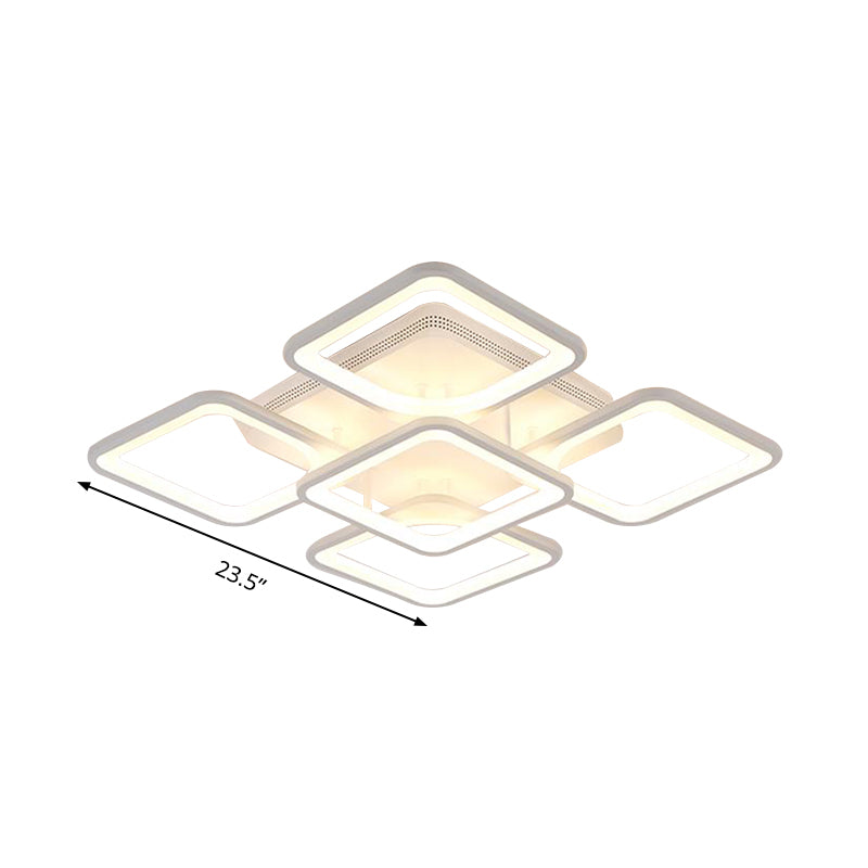 23.5"/27" W LED Bedroom Ceiling Mounted Light White Semi Flush Light Fixture with Square Acrylic Shade in Warm/White Light Clearhalo 'Ceiling Lights' 'Close To Ceiling Lights' 'Close to ceiling' 'Semi-flushmount' Lighting' 291165