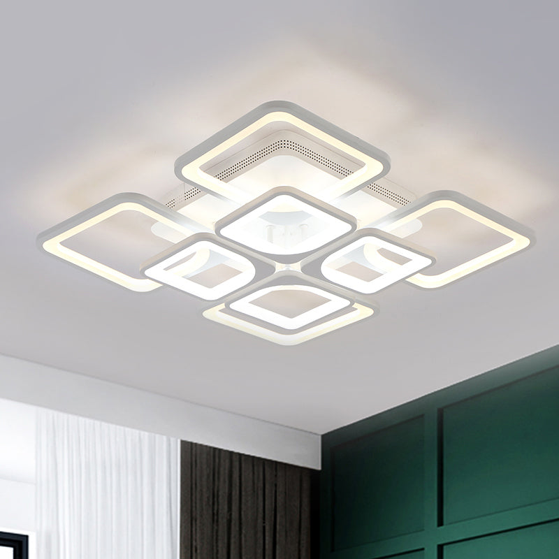 23.5"/27" W LED Bedroom Ceiling Mounted Light White Semi Flush Light Fixture with Square Acrylic Shade in Warm/White Light White 27" Clearhalo 'Ceiling Lights' 'Close To Ceiling Lights' 'Close to ceiling' 'Semi-flushmount' Lighting' 291166