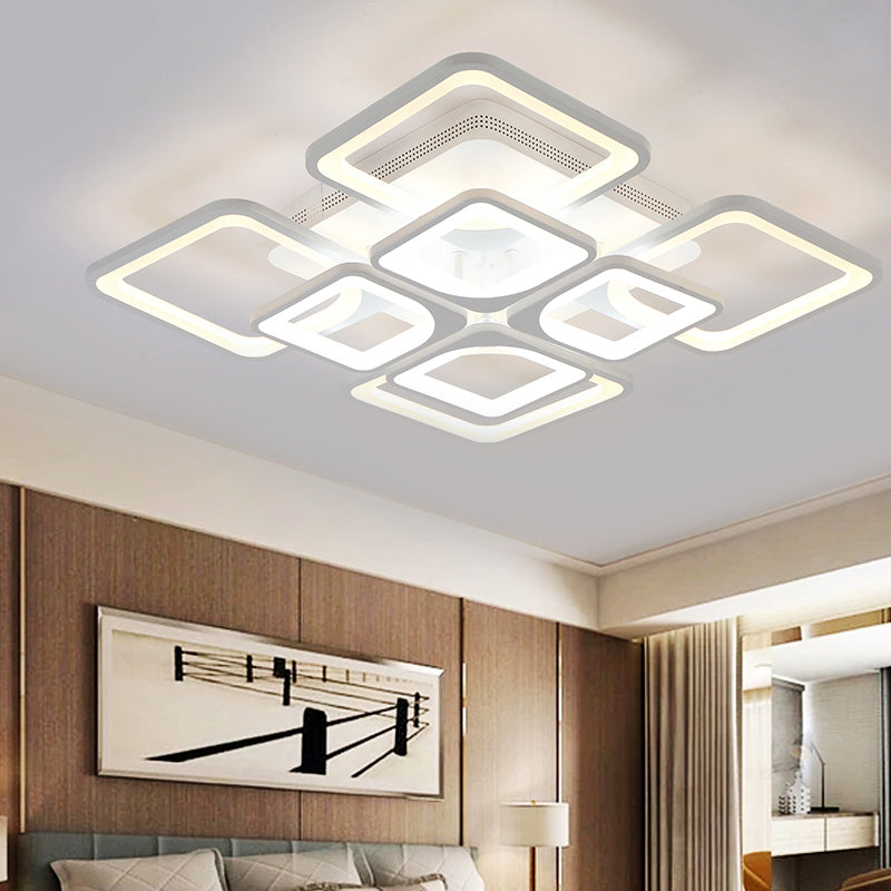 23.5"/27" W LED Bedroom Ceiling Mounted Light White Semi Flush Light Fixture with Square Acrylic Shade in Warm/White Light Clearhalo 'Ceiling Lights' 'Close To Ceiling Lights' 'Close to ceiling' 'Semi-flushmount' Lighting' 291167