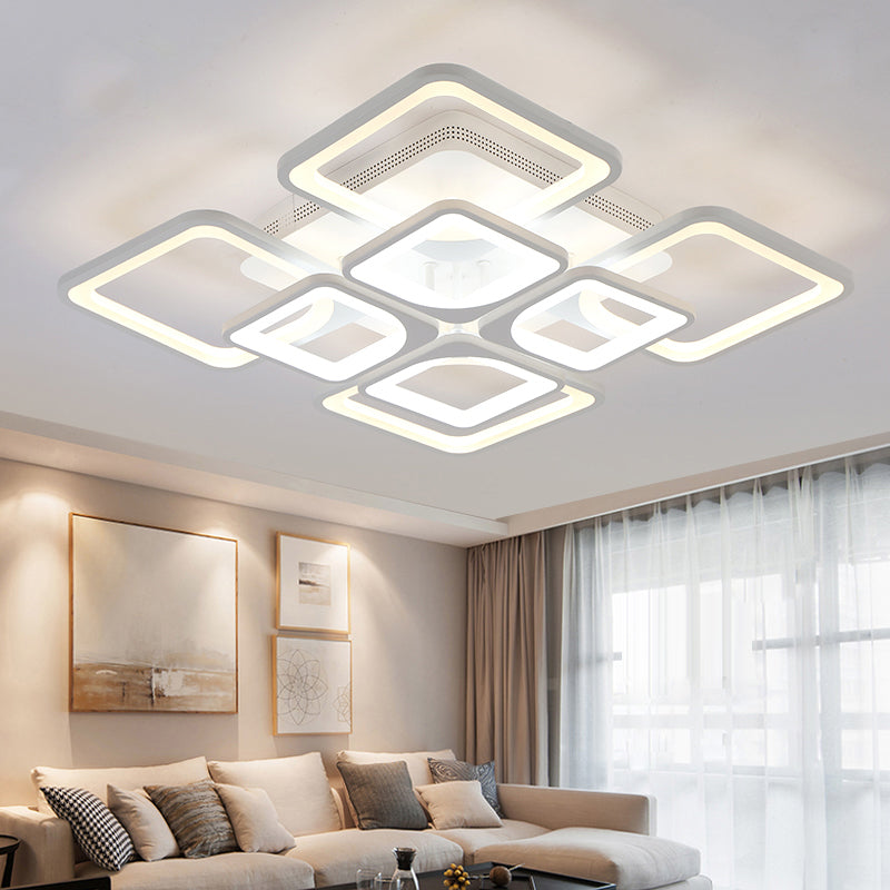 23.5"/27" W LED Bedroom Ceiling Mounted Light White Semi Flush Light Fixture with Square Acrylic Shade in Warm/White Light Clearhalo 'Ceiling Lights' 'Close To Ceiling Lights' 'Close to ceiling' 'Semi-flushmount' Lighting' 291168