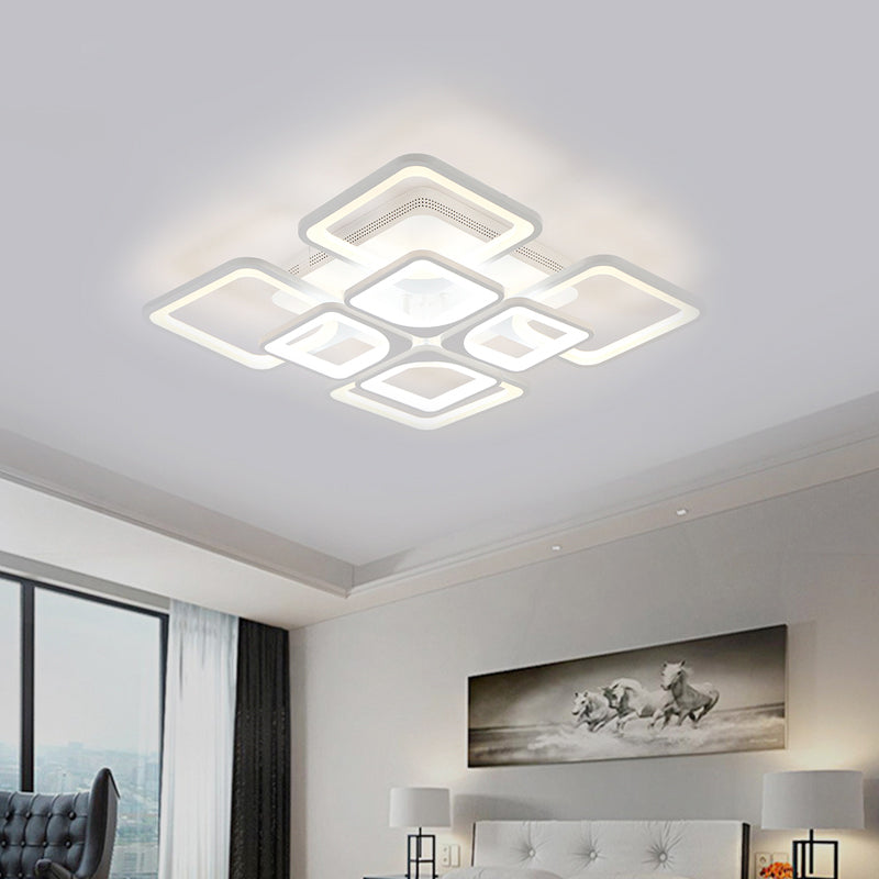 23.5"/27" W LED Bedroom Ceiling Mounted Light White Semi Flush Light Fixture with Square Acrylic Shade in Warm/White Light Clearhalo 'Ceiling Lights' 'Close To Ceiling Lights' 'Close to ceiling' 'Semi-flushmount' Lighting' 291169