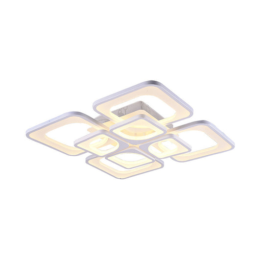 23.5"/27" W LED Bedroom Ceiling Mounted Light White Semi Flush Light Fixture with Square Acrylic Shade in Warm/White Light Clearhalo 'Ceiling Lights' 'Close To Ceiling Lights' 'Close to ceiling' 'Semi-flushmount' Lighting' 291170