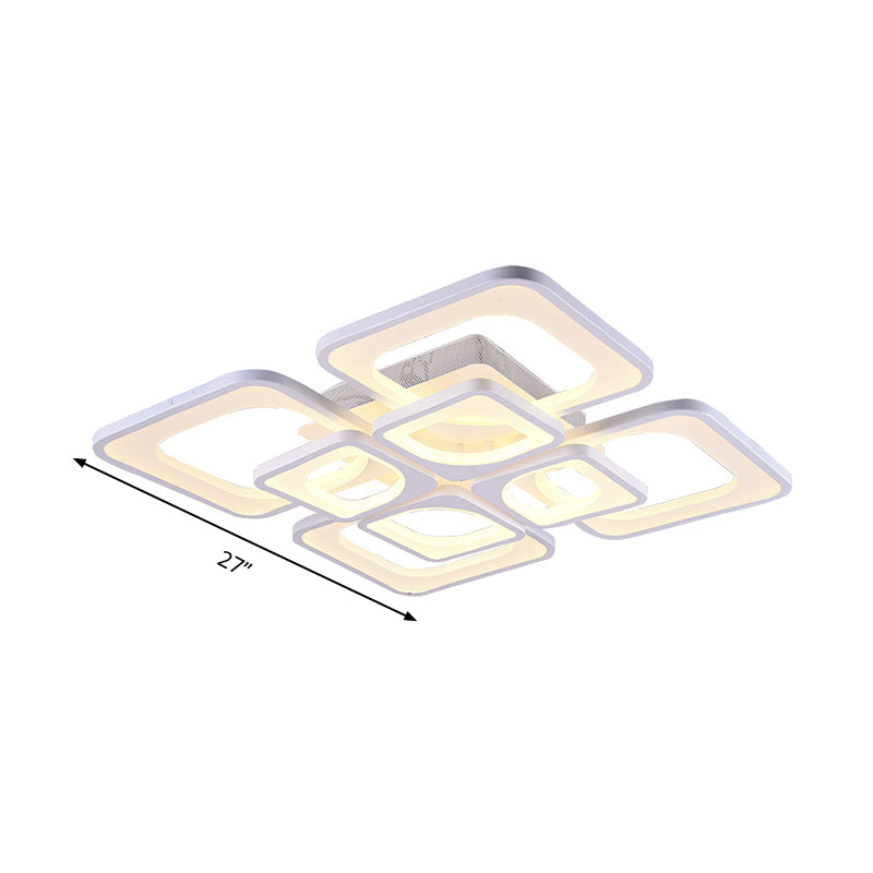 23.5"/27" W LED Bedroom Ceiling Mounted Light White Semi Flush Light Fixture with Square Acrylic Shade in Warm/White Light Clearhalo 'Ceiling Lights' 'Close To Ceiling Lights' 'Close to ceiling' 'Semi-flushmount' Lighting' 291171