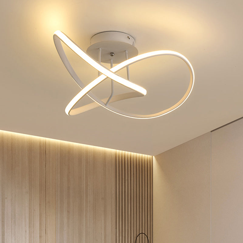 19.5"/23.5" W Twist Ceiling Mounted Fixture Modern Acrylic LED White/Coffee Semi Flush Mount Lighting in Warm/White Light Clearhalo 'Ceiling Lights' 'Close To Ceiling Lights' 'Close to ceiling' 'Semi-flushmount' Lighting' 291186