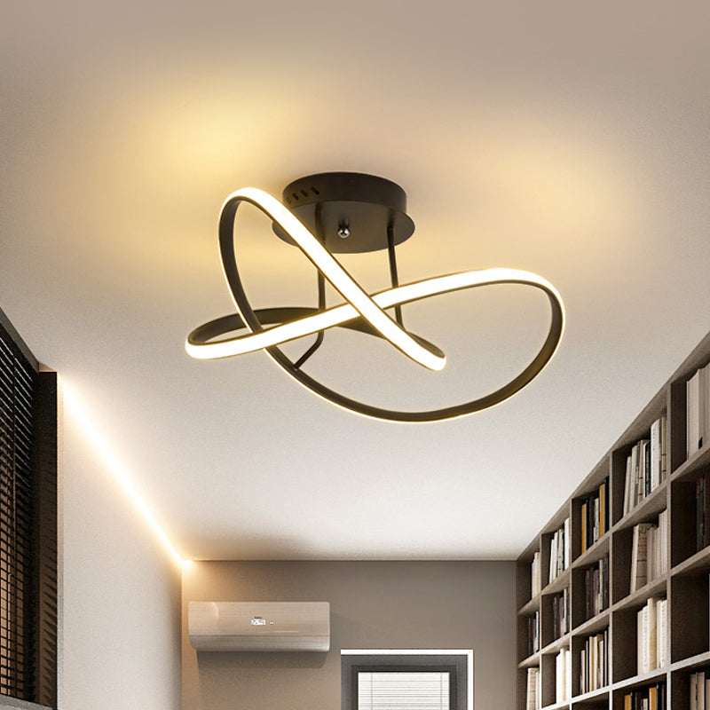 19.5"/23.5" W Twist Ceiling Mounted Fixture Modern Acrylic LED White/Coffee Semi Flush Mount Lighting in Warm/White Light Clearhalo 'Ceiling Lights' 'Close To Ceiling Lights' 'Close to ceiling' 'Semi-flushmount' Lighting' 291193