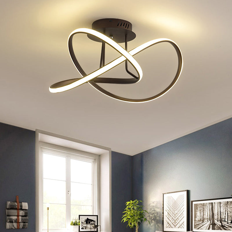 19.5"/23.5" W Twist Ceiling Mounted Fixture Modern Acrylic LED White/Coffee Semi Flush Mount Lighting in Warm/White Light Clearhalo 'Ceiling Lights' 'Close To Ceiling Lights' 'Close to ceiling' 'Semi-flushmount' Lighting' 291194