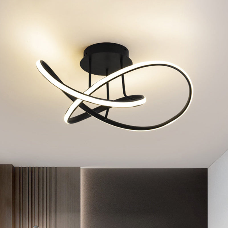 19.5"/23.5" W Acrylic Swirl Wave Ceiling Mount Minimal LED Black Semi Flush Mount Light Fixture in Warm/White Light Black Clearhalo 'Ceiling Lights' 'Close To Ceiling Lights' 'Close to ceiling' 'Semi-flushmount' Lighting' 291200