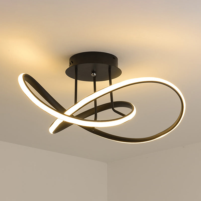 19.5"/23.5" W Acrylic Swirl Wave Ceiling Mount Minimal LED Black Semi Flush Mount Light Fixture in Warm/White Light Clearhalo 'Ceiling Lights' 'Close To Ceiling Lights' 'Close to ceiling' 'Semi-flushmount' Lighting' 291201