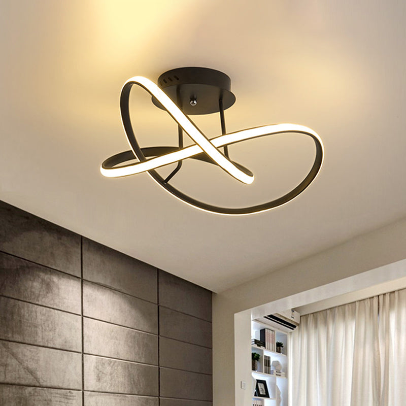 19.5"/23.5" W Acrylic Swirl Wave Ceiling Mount Minimal LED Black Semi Flush Mount Light Fixture in Warm/White Light Clearhalo 'Ceiling Lights' 'Close To Ceiling Lights' 'Close to ceiling' 'Semi-flushmount' Lighting' 291202