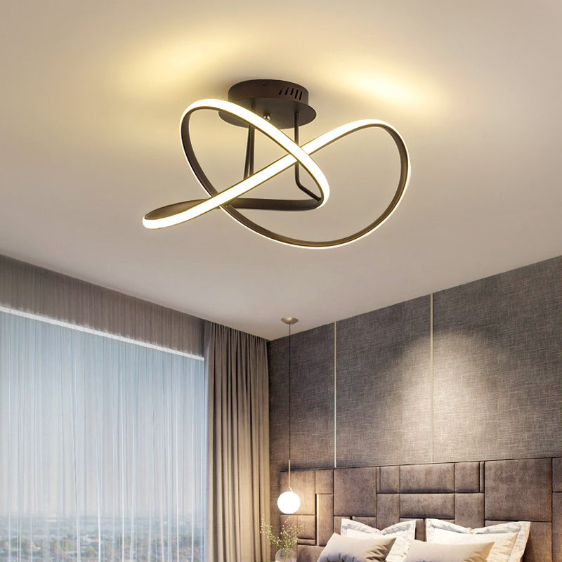 19.5"/23.5" W Acrylic Swirl Wave Ceiling Mount Minimal LED Black Semi Flush Mount Light Fixture in Warm/White Light Clearhalo 'Ceiling Lights' 'Close To Ceiling Lights' 'Close to ceiling' 'Semi-flushmount' Lighting' 291203