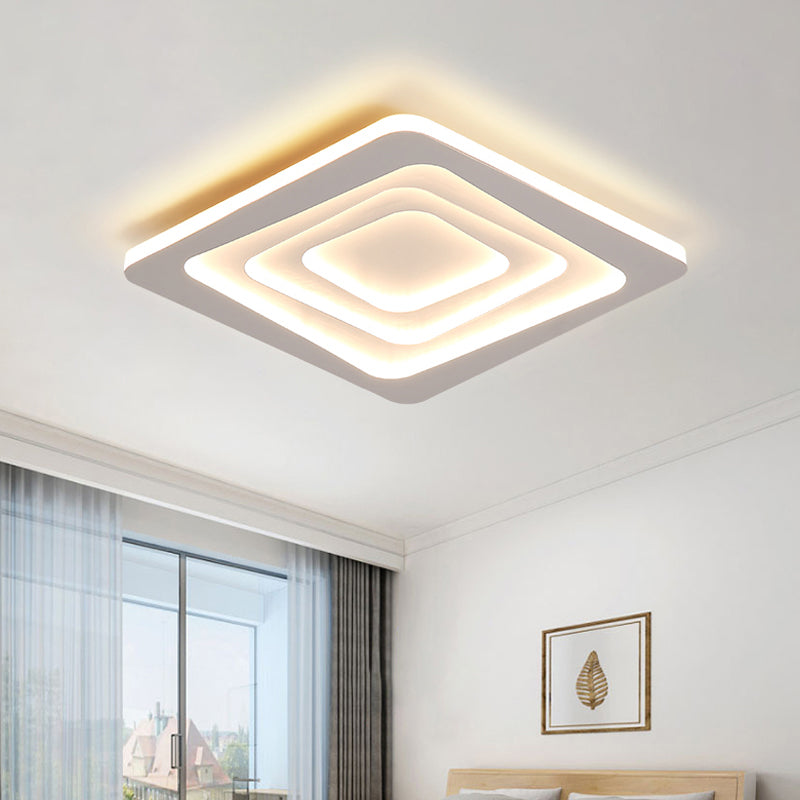 Minimalist Layered Square Ceiling Light Metallic LED White Flush Mount Lamp in Warm/White Light/Remote Control Stepless Dimming White Remote Control Stepless Dimming Clearhalo 'Ceiling Lights' 'Close To Ceiling Lights' 'Close to ceiling' 'Flush mount' Lighting' 291214