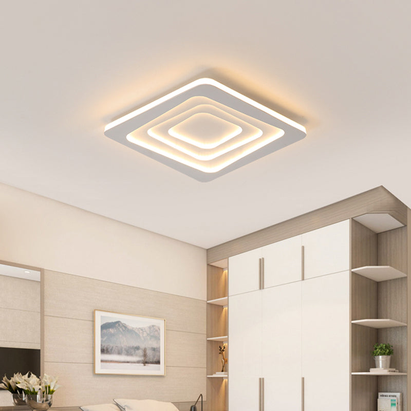 Minimalist Layered Square Ceiling Light Metallic LED White Flush Mount Lamp in Warm/White Light/Remote Control Stepless Dimming Clearhalo 'Ceiling Lights' 'Close To Ceiling Lights' 'Close to ceiling' 'Flush mount' Lighting' 291215