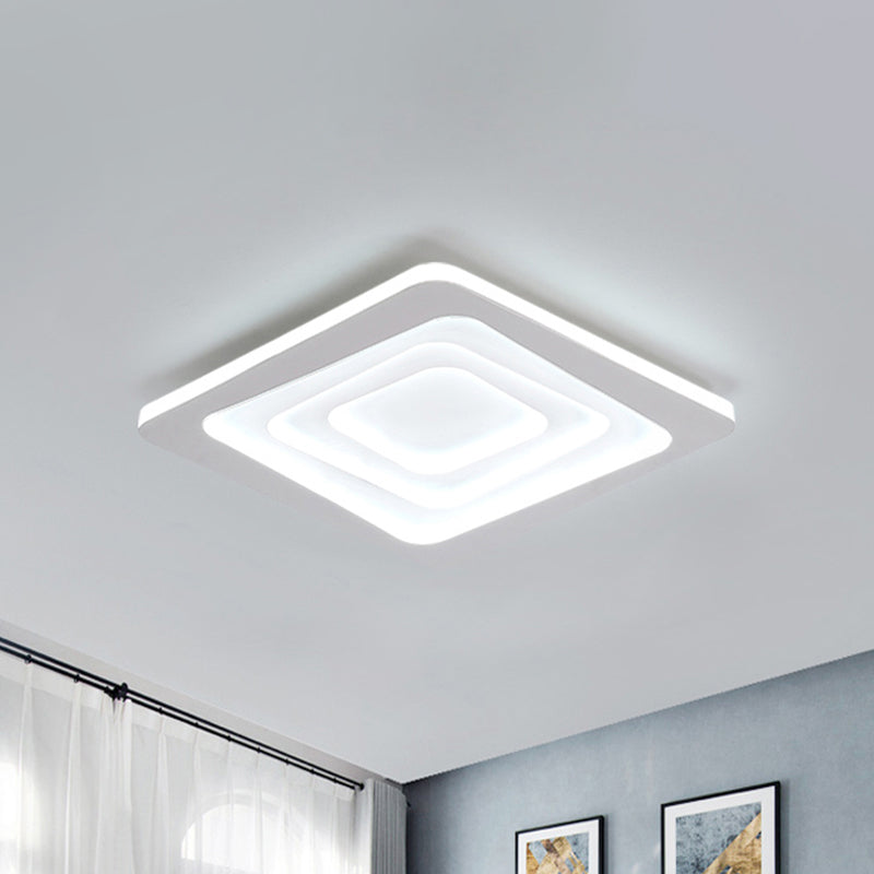 Minimalist Layered Square Ceiling Light Metallic LED White Flush Mount Lamp in Warm/White Light/Remote Control Stepless Dimming White White Clearhalo 'Ceiling Lights' 'Close To Ceiling Lights' 'Close to ceiling' 'Flush mount' Lighting' 291216