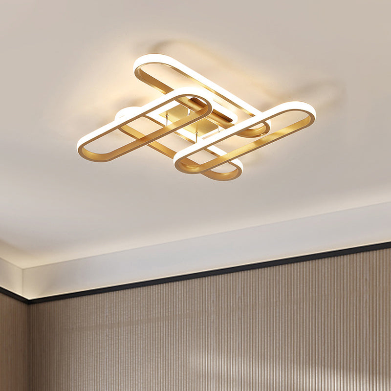 LED Living Room Ceiling Flush Gold Semi Mount Lighting Fixture with Oval Acrylic Shade in Warm/White Light Gold Clearhalo 'Ceiling Lights' 'Close To Ceiling Lights' 'Close to ceiling' 'Semi-flushmount' Lighting' 291226