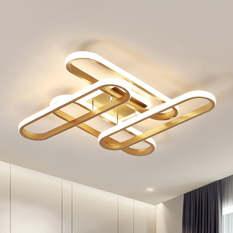 LED Living Room Ceiling Flush Gold Semi Mount Lighting Fixture with Oval Acrylic Shade in Warm/White Light Clearhalo 'Ceiling Lights' 'Close To Ceiling Lights' 'Close to ceiling' 'Semi-flushmount' Lighting' 291227