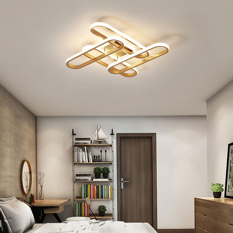 LED Living Room Ceiling Flush Gold Semi Mount Lighting Fixture with Oval Acrylic Shade in Warm/White Light Clearhalo 'Ceiling Lights' 'Close To Ceiling Lights' 'Close to ceiling' 'Semi-flushmount' Lighting' 291229