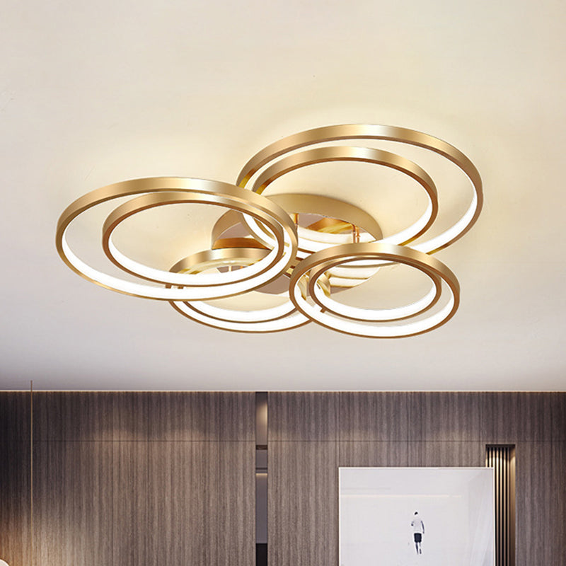 21"/28" Long Circle Metal Ceiling Mounted Fixture Modernism LED Gold Semi Flush Mount Light Fixture in Warm/White Light Clearhalo 'Ceiling Lights' 'Close To Ceiling Lights' 'Close to ceiling' 'Semi-flushmount' Lighting' 291239