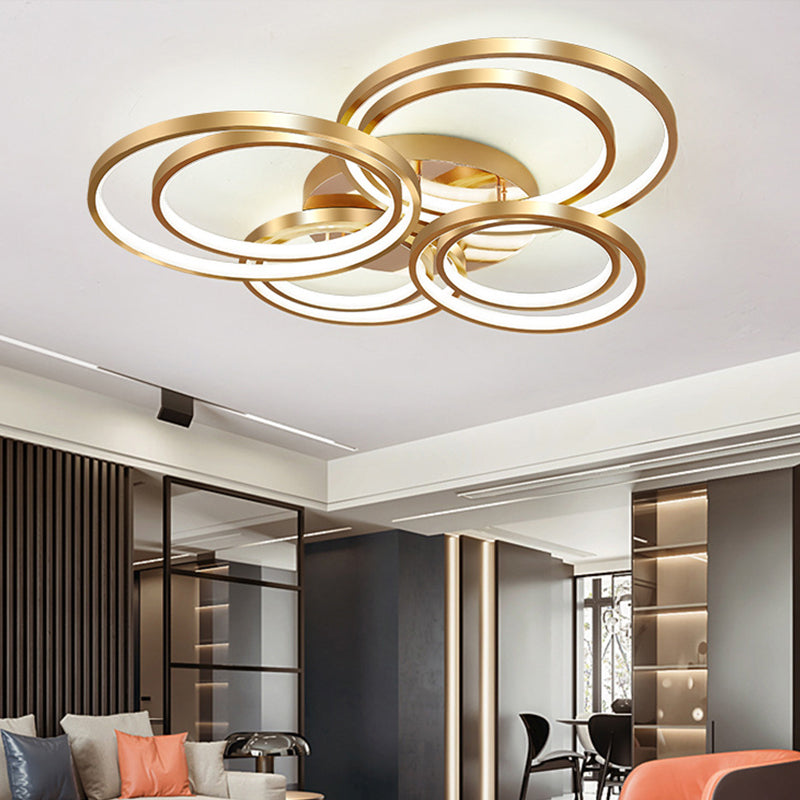 21"/28" Long Circle Metal Ceiling Mounted Fixture Modernism LED Gold Semi Flush Mount Light Fixture in Warm/White Light Clearhalo 'Ceiling Lights' 'Close To Ceiling Lights' 'Close to ceiling' 'Semi-flushmount' Lighting' 291240