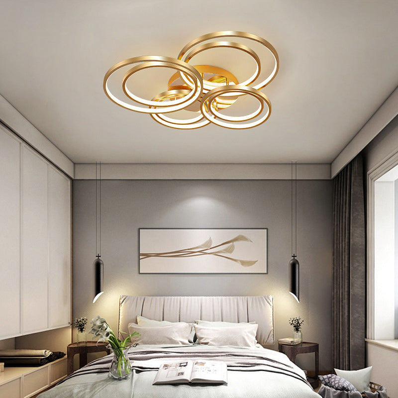 21"/28" Long Circle Metal Ceiling Mounted Fixture Modernism LED Gold Semi Flush Mount Light Fixture in Warm/White Light Clearhalo 'Ceiling Lights' 'Close To Ceiling Lights' 'Close to ceiling' 'Semi-flushmount' Lighting' 291241