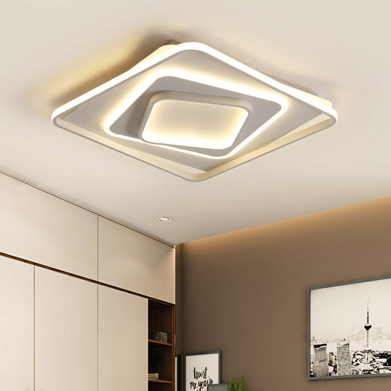 19"/23" W Swirl Square White Flush Light Modernist Acrylic LED Ceiling Lamp in Warm/White Light/Remote Control Stepless Dimming White Warm Clearhalo 'Ceiling Lights' 'Close To Ceiling Lights' 'Close to ceiling' 'Flush mount' Lighting' 291259