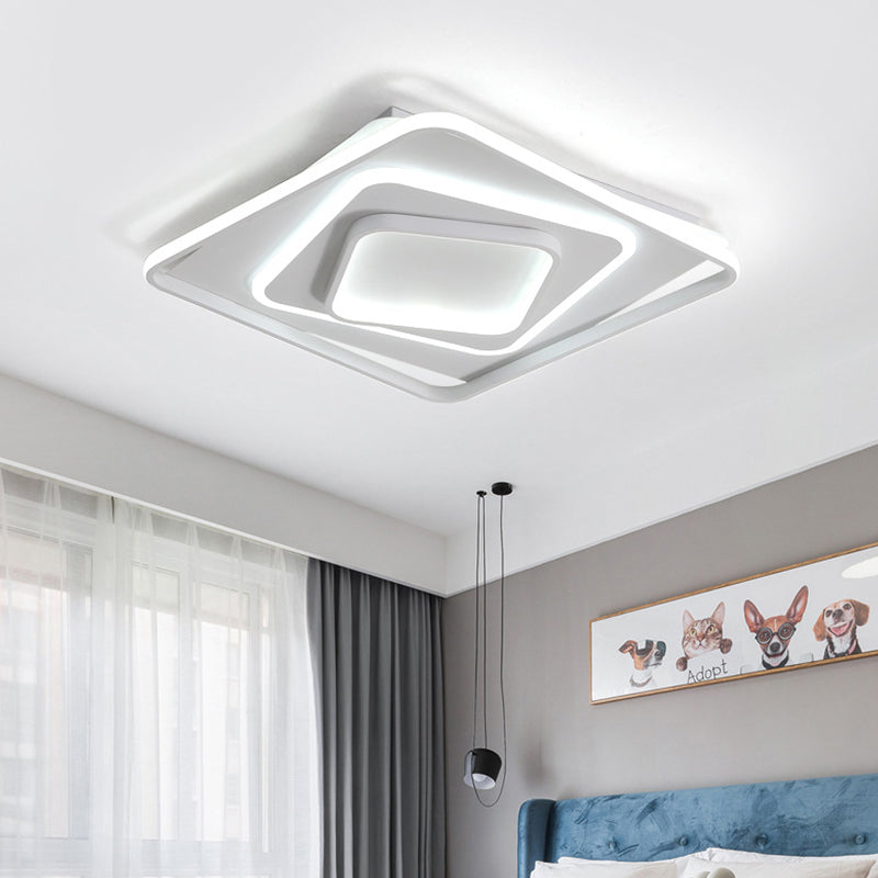 19"/23" W Swirl Square White Flush Light Modernist Acrylic LED Ceiling Lamp in Warm/White Light/Remote Control Stepless Dimming White White Clearhalo 'Ceiling Lights' 'Close To Ceiling Lights' 'Close to ceiling' 'Flush mount' Lighting' 291262