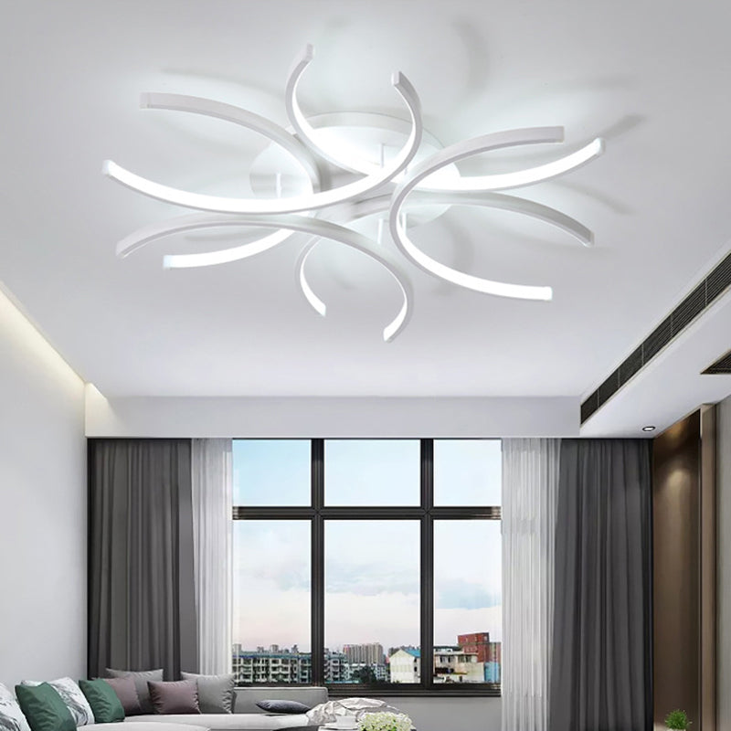 23.5"/31.5" W Curved Close to Ceiling Lamp Modern Acrylic LED White Semi Flush Mount Lighting in Warm/White Light White White Clearhalo 'Ceiling Lights' 'Close To Ceiling Lights' 'Close to ceiling' 'Semi-flushmount' Lighting' 291277