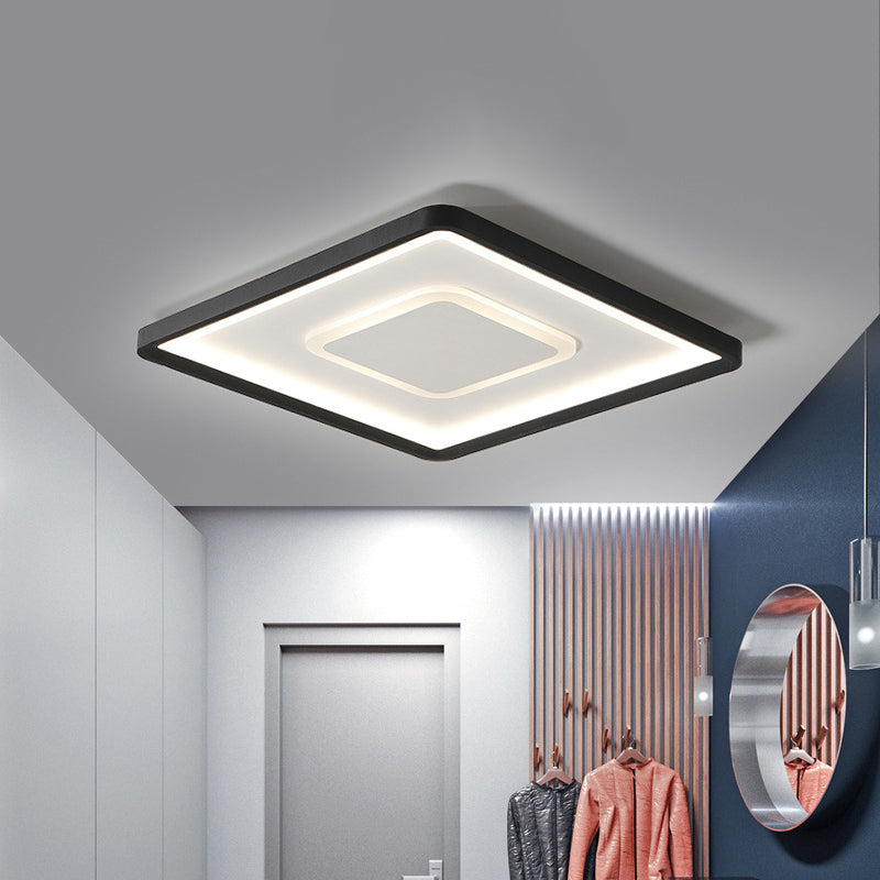 Aluminum Square Flush Mount Lamp 16"/19.5" Wide Modern LED Ceiling Light in Black, Warm/White Light/Remote Control Stepless Dimming Black White Clearhalo 'Ceiling Lights' 'Close To Ceiling Lights' 'Close to ceiling' 'Flush mount' Lighting' 291289