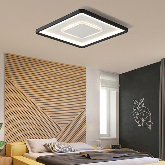 Aluminum Square Flush Mount Lamp 16"/19.5" Wide Modern LED Ceiling Light in Black, Warm/White Light/Remote Control Stepless Dimming Black Remote Control Stepless Dimming Clearhalo 'Ceiling Lights' 'Close To Ceiling Lights' 'Close to ceiling' 'Flush mount' Lighting' 291290